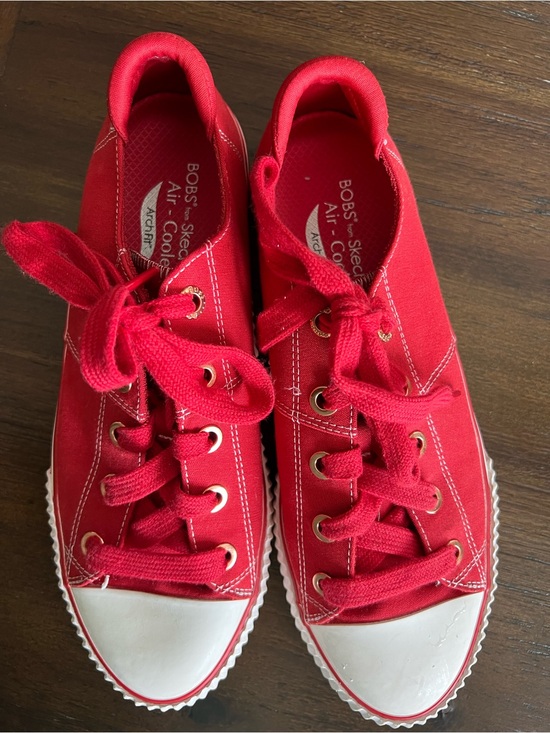 BOBS from Skechers Shoes - Skechers BOBS Red Canvas Low-Top Sneakers